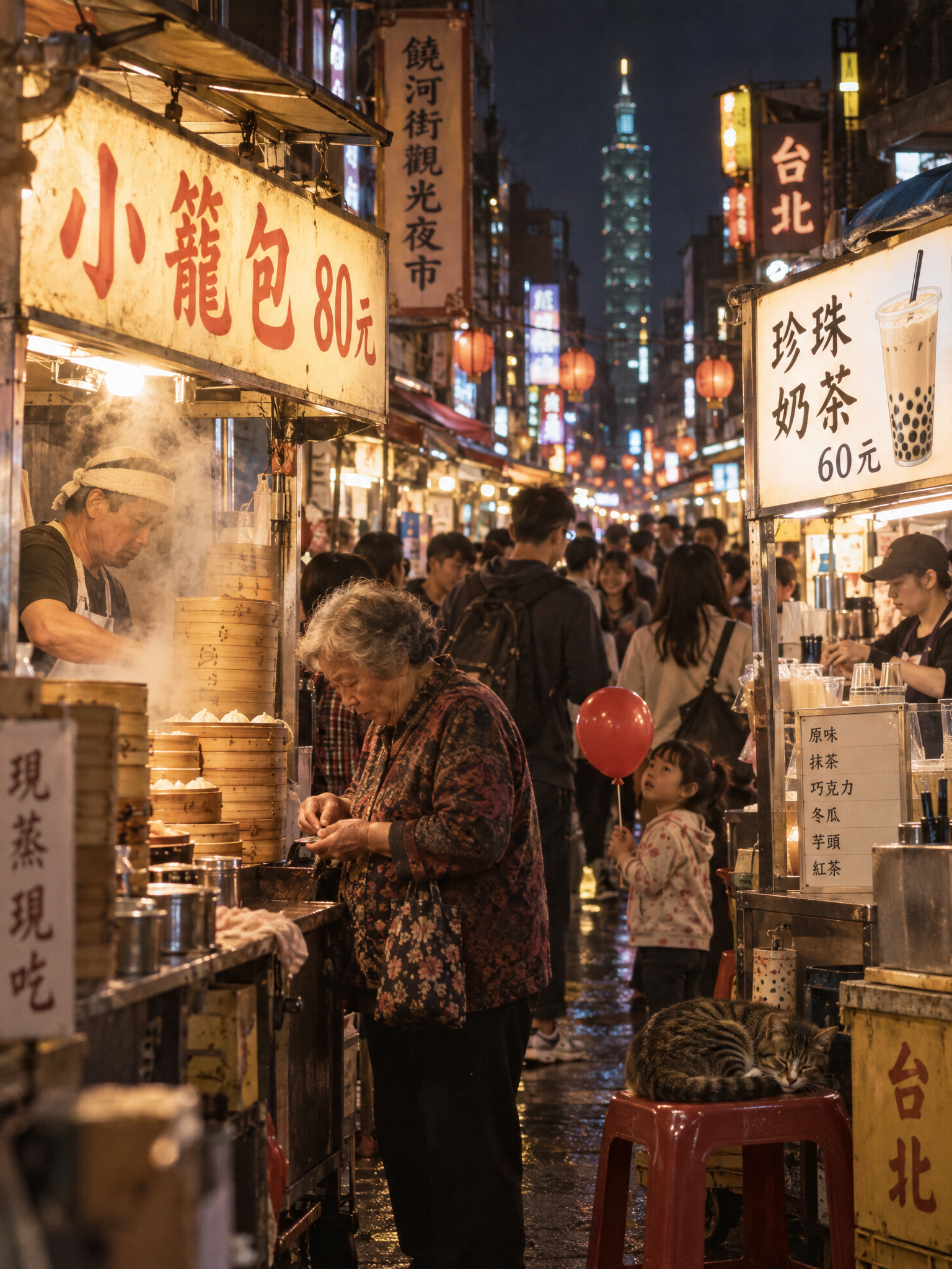GPT Image 2.5 Sunburst: Night market with Chinese signs