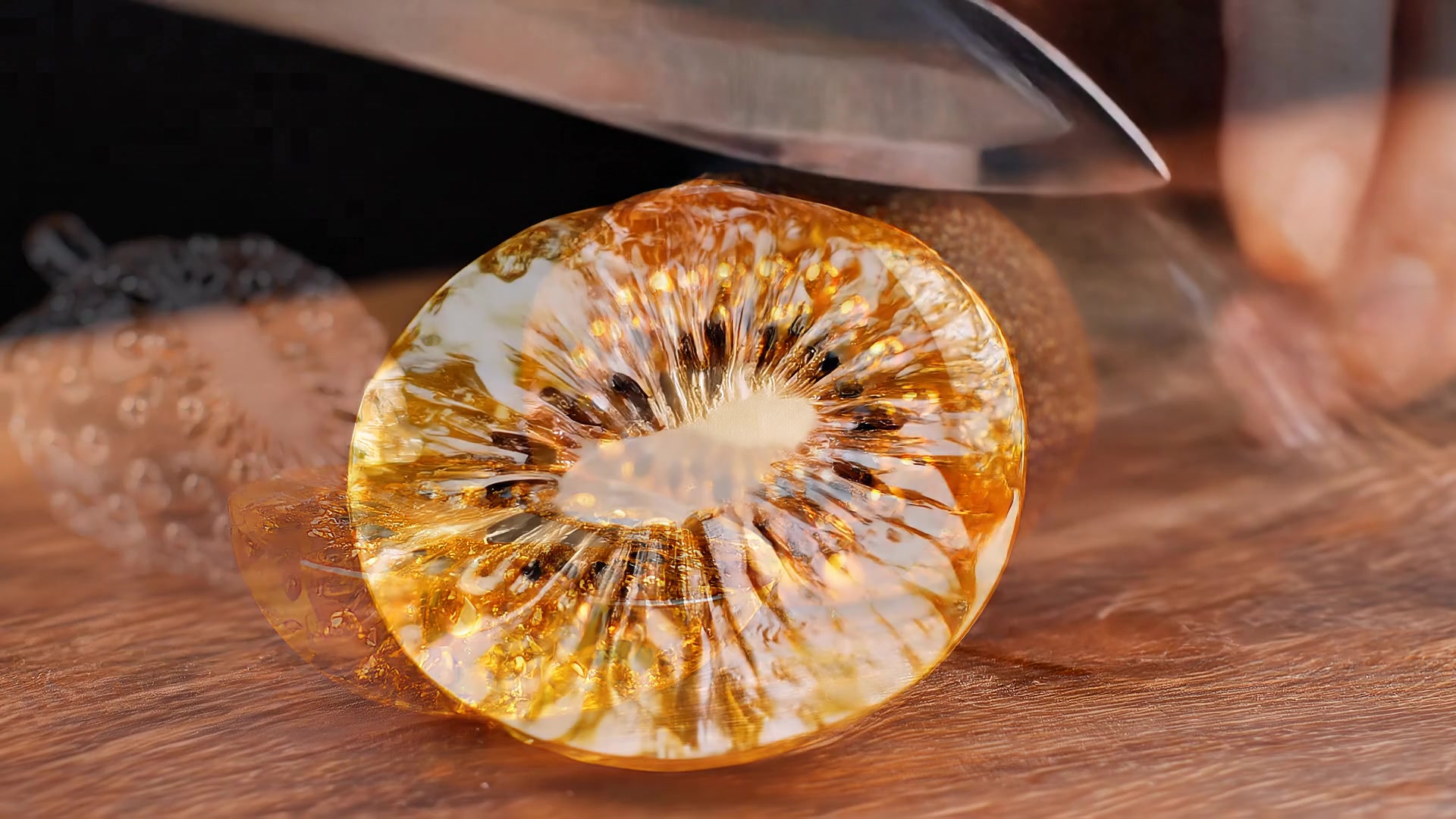 AI ASMR glass fruit cutting